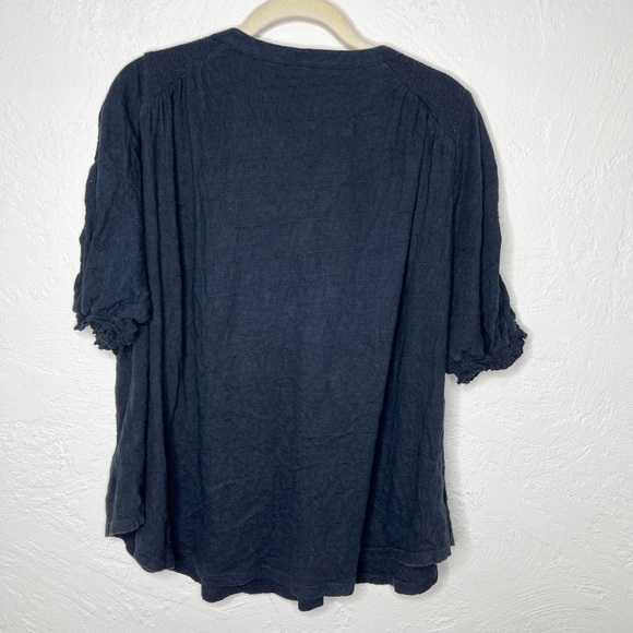 Free People | Black Blouse Fever Dream Split Neck Top Ruffle Medium - Picture 3 of 12